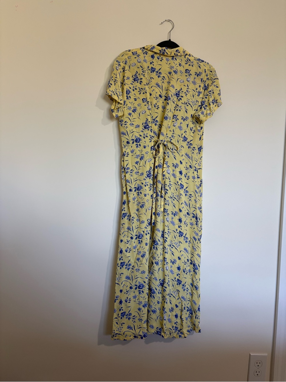 Vintage 90a April Cornell Yellow Maxi Dress with Blue Floral Print - Picture 13 of 13